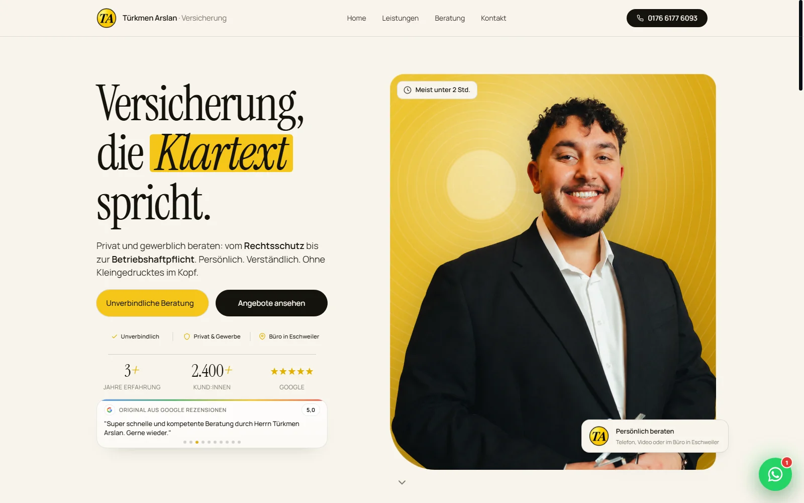 Hero-Screenshot von ta-versicherung.de